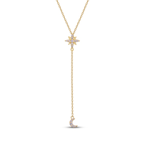 Diamond Star & Crescent Moon Drop Necklace 1/6 ct tw 10K Yellow Gold 18"