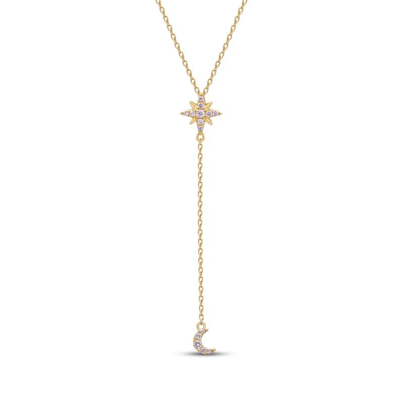 Main Image 1 of Diamond Star & Crescent Moon Drop Necklace 1/6 ct tw 10K Yellow Gold 18"