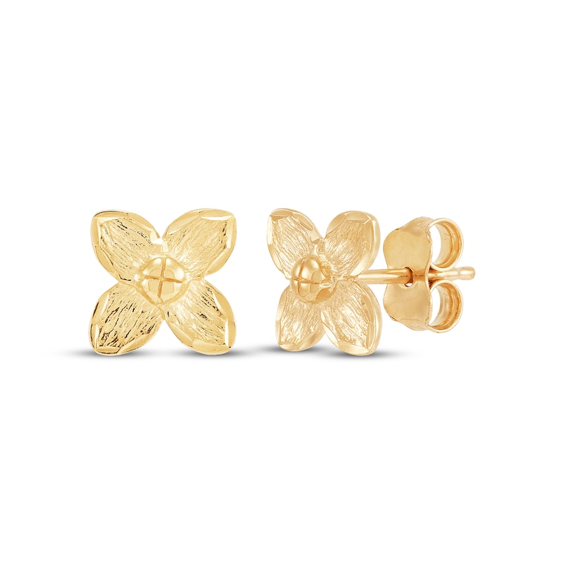 Main Image 1 of Textured Flower Stud Earrings 14K Yellow Gold