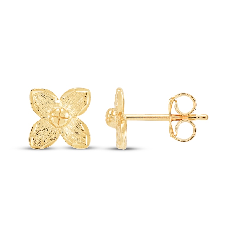 Main Image 3 of Textured Flower Stud Earrings 14K Yellow Gold