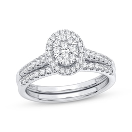 Now + Forever Multi-Diamond Center Oval Frame Bridal Set 3/8 ct tw 10K White Gold