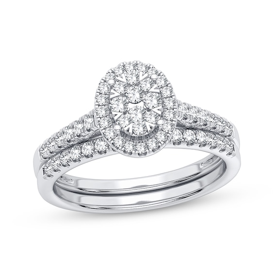 Now + Forever Multi-Diamond Center Oval Frame Bridal Set 3/8 ct tw 10K White Gold
