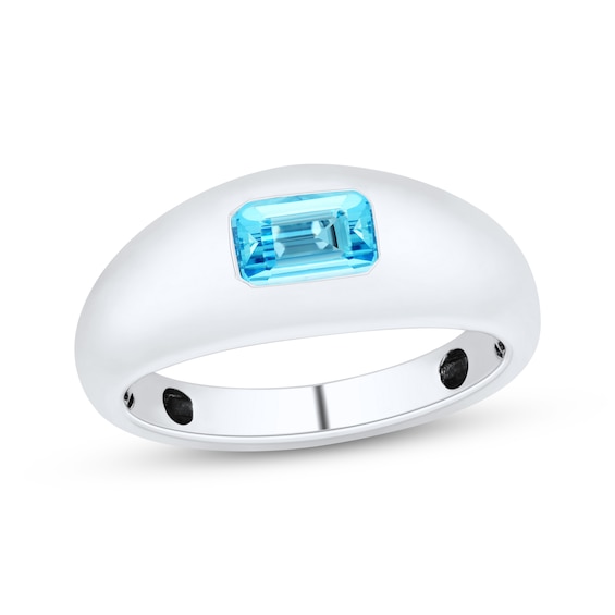 Emerald-Cut Swiss Blue Topaz Solitaire Dome Ring 10K White Gold