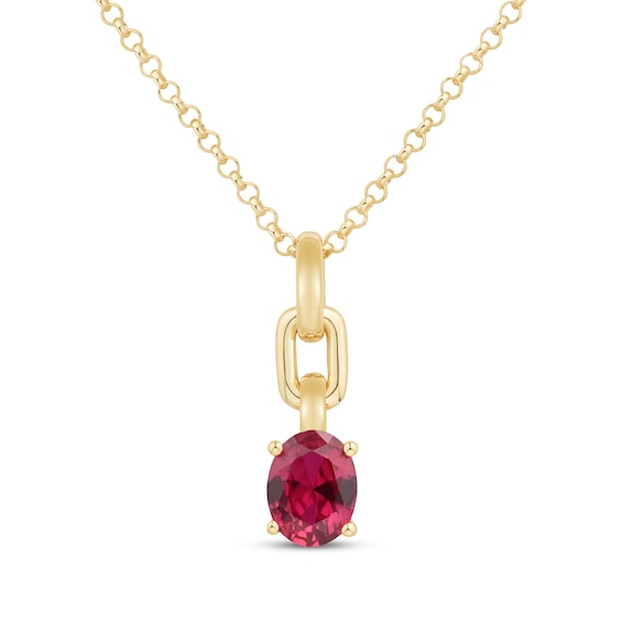 STUDIO BY KAY Oval-Cut Lab-Created Ruby Chain Link Drop Necklace 24K Yellow Gold Vermeil Sterling Silver 18"