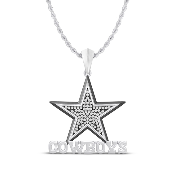 True Fans Dallas Cowboys 1/4 ct tw Diamond Star Logo "COWBOYS" Necklace Sterling Silver