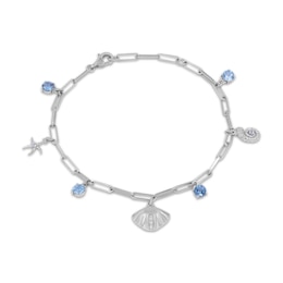 Blue Topaz & White Lab-Created Sapphire Sea Life Charm Anklet Sterling Silver 9.5"