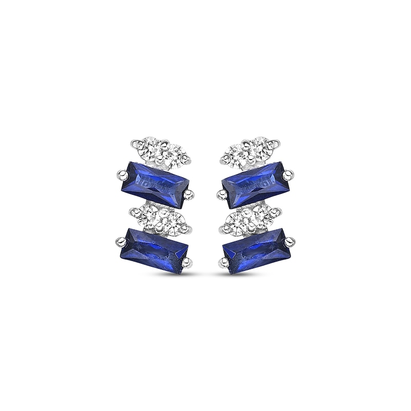 Main Image 2 of Rectangle-Cut Blue Lab-Created Sapphire & Round-Cut White Lab-Created Sapphire Stud Earrings Sterling Silver