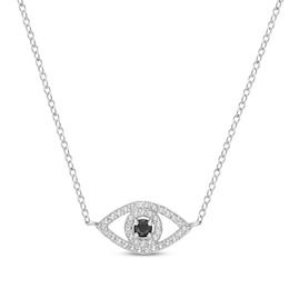 Black Onyx & White Lab-Created Sapphire Evil Eye Necklace Sterling Silver 18"