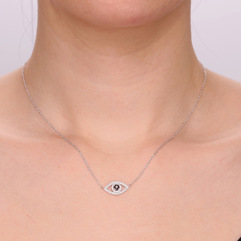 Main Image 4 of Black Onyx & White Lab-Created Sapphire Evil Eye Necklace Sterling Silver 18"