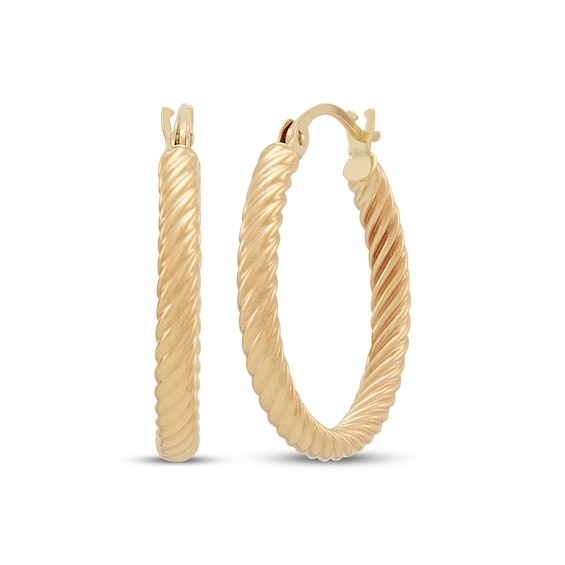 Twist Hoop Earrings Hollow 10K Yellow Gold 20mm