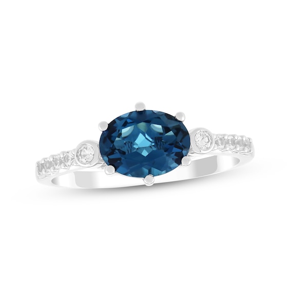 Oval-Cut London Blue Topaz & White Lab-Created Sapphire East-West Ring Sterling Silver