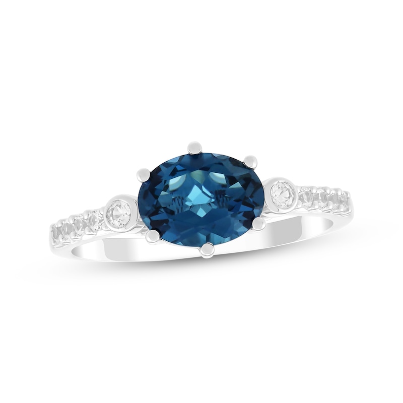 Main Image 1 of Oval-Cut London Blue Topaz & White Lab-Created Sapphire East-West Ring Sterling Silver