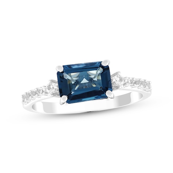Emerald-Cut London Blue Topaz & White Lab-Created Sapphire East-West Ring Sterling Silver
