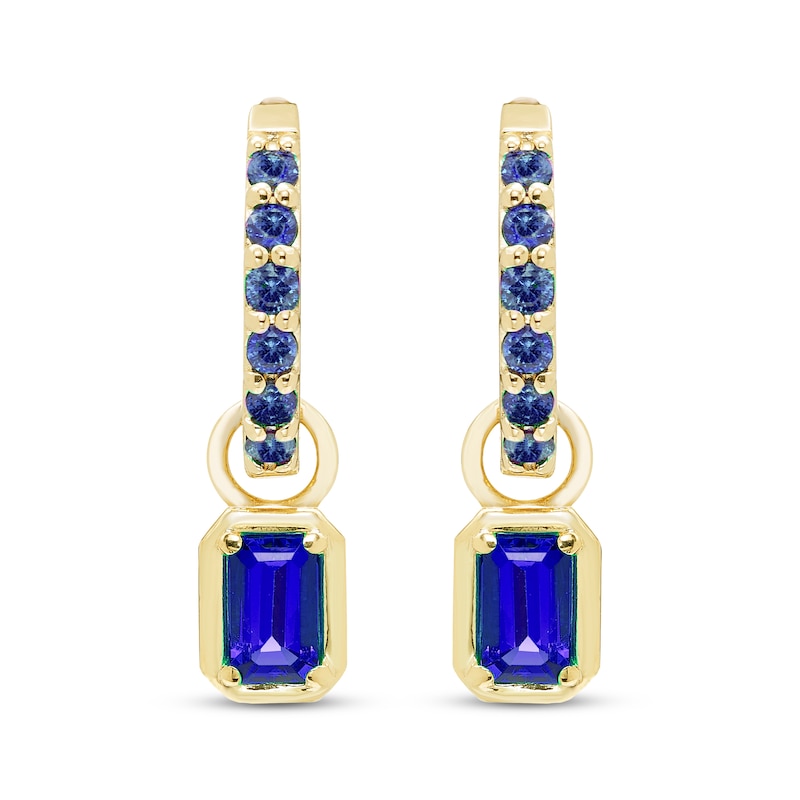 Main Image 2 of STUDIO BY KAY Emerald & Round-Cut Blue Lab-Created Sapphire Hoop Drop Earrings 24K Yellow Gold Vermeil Sterling Silver
