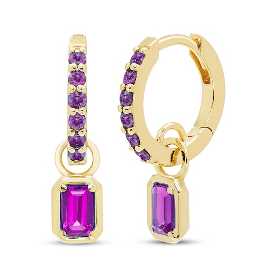 STUDIO BY KAY Emerald & Round-Cut Amethyst Hoop Drop Earrings 24K Yellow Gold Vermeil Sterling Silver