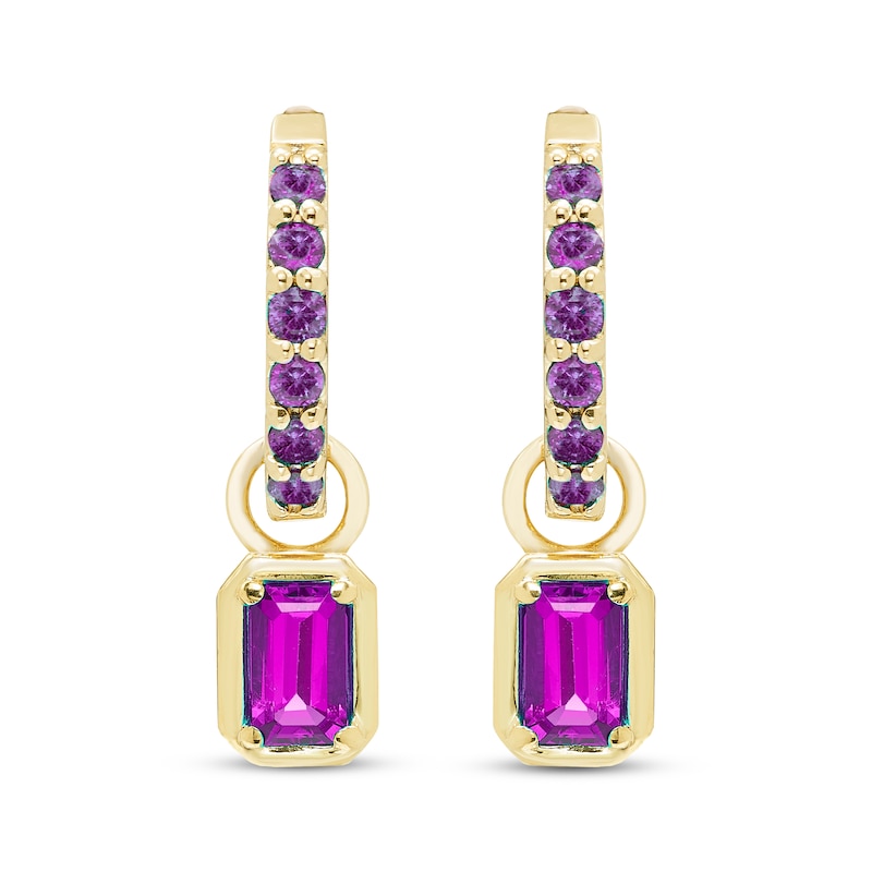 Main Image 2 of STUDIO BY KAY Emerald & Round-Cut Amethyst Hoop Drop Earrings 24K Yellow Gold Vermeil Sterling Silver