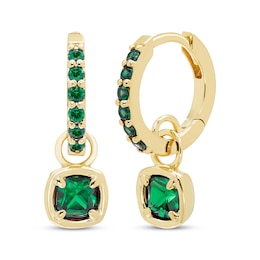 STUDIO BY KAY Cushion & Round-Cut Lab-Created Emerald Hoop Drop Earrings 24K Yellow Gold Vermeil Sterling Silver