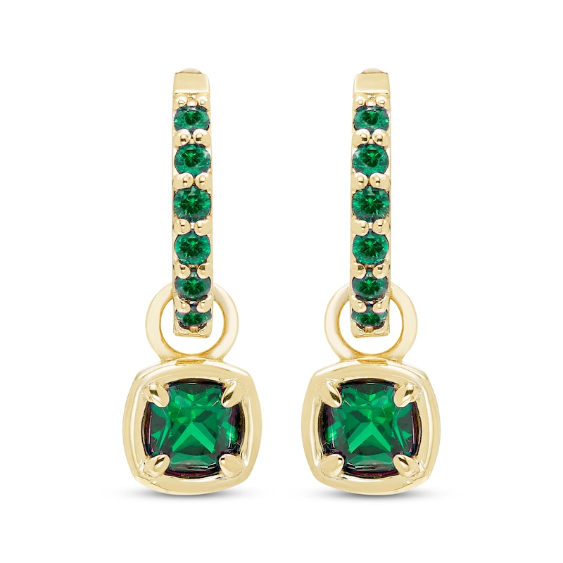 Main Image 2 of STUDIO BY KAY Cushion & Round-Cut Lab-Created Emerald Hoop Drop Earrings 24K Yellow Gold Vermeil Sterling Silver