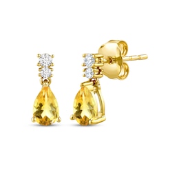 KAY Lab-Grown Diamonds Pear-Shaped Natural Citrine Dangle Earrings 1/10 ct tw 10K Yellow Gold