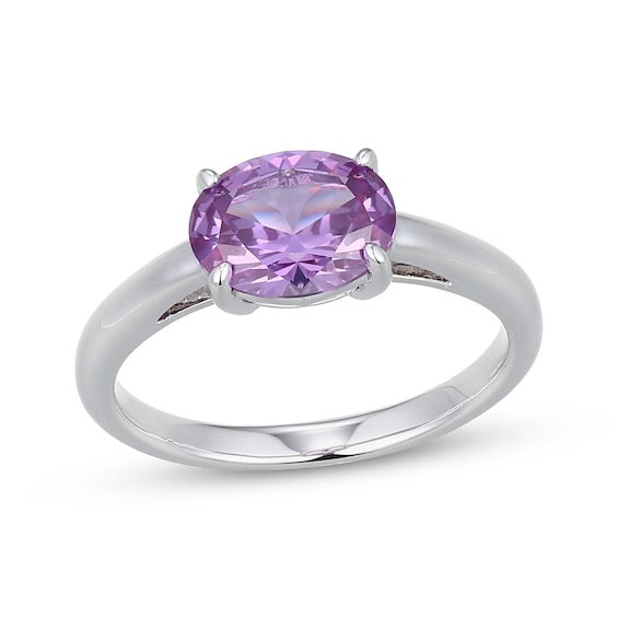Oval-Cut Lab-Created Alexandrite Solitaire Ring Sterling Silver