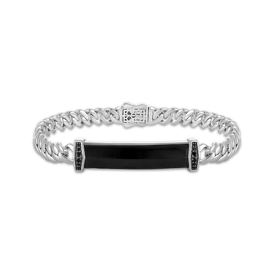 Men's Black Onyx & Black Diamond ID Bracelet 1/6 ct tw Sterling Silver 8.5"
