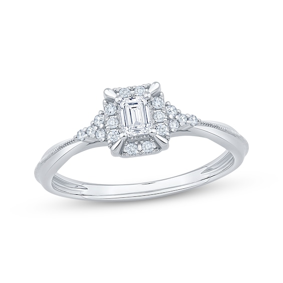 KAY Lab-Grown Diamonds Emerald-Cut Halo Promise Ring 1/4 ct tw 10K White Gold