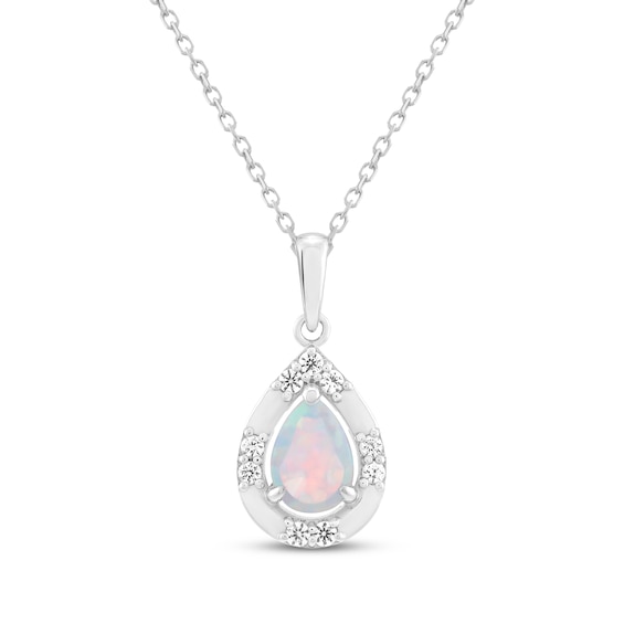Pear-Shaped Lab-Created Opal & White Lab-Created Sapphire Necklace Sterling Silver 18"