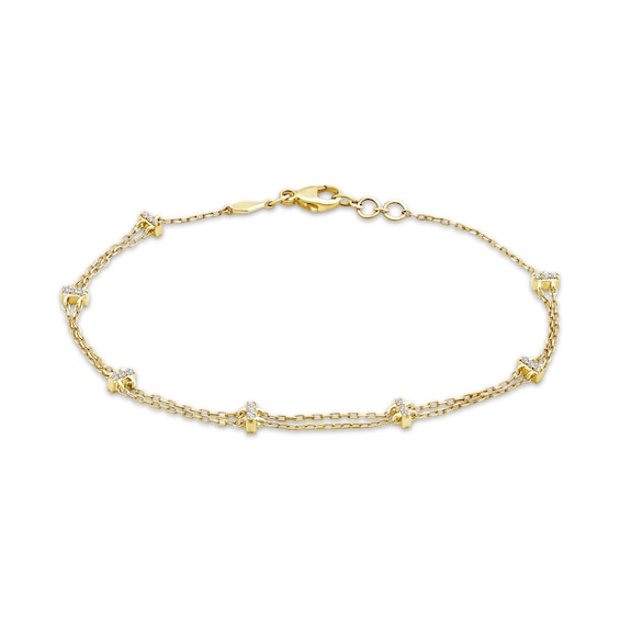 Diamond Link Double-Chain Bracelet 1/5 ct tw 10K Yellow Gold 7.5"