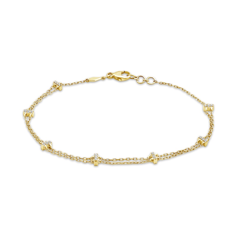 Main Image 1 of Diamond Link Double-Chain Bracelet 1/5 ct tw 10K Yellow Gold 7.5"