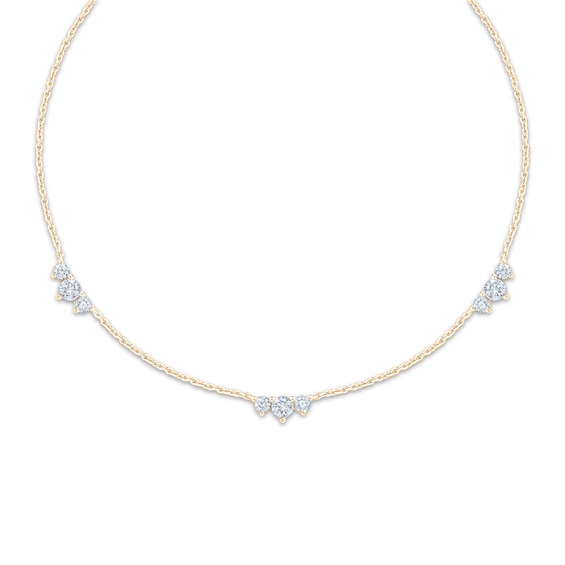 Diamond Trio Station Necklace 1/2 ct tw 10K Yellow Gold 18"