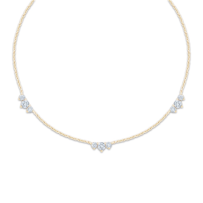 Main Image 1 of Diamond Trio Station Necklace 1/2 ct tw 10K Yellow Gold 18"