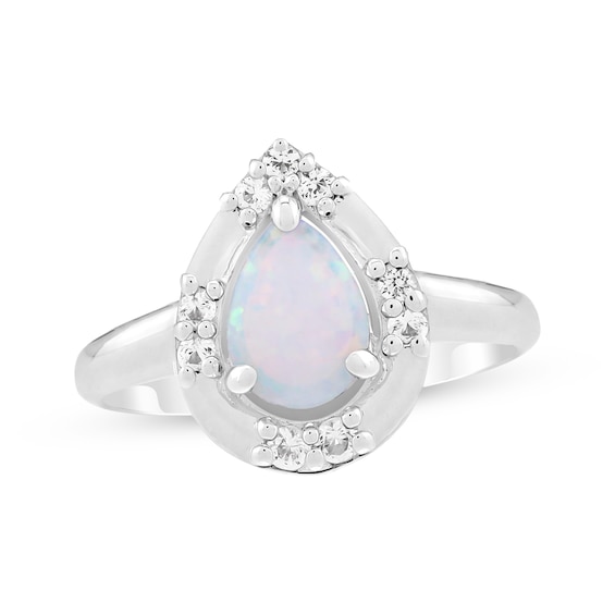 Pear-Shaped Lab-Created Opal & White Lab-Created Sapphire Ring Sterling Silver