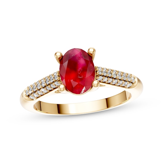 KAY Lab-Grown Diamonds Oval-Cut Lab-Created Ruby Ring 1/5 ct tw 10K Yellow Gold