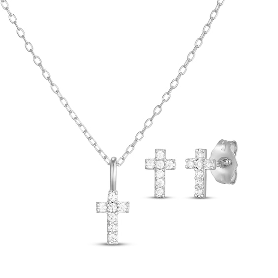 Rocksbox Lab-Grown Diamond Cross Necklace & Earrings Gift Set 1/6 ct tw Sterling Silver