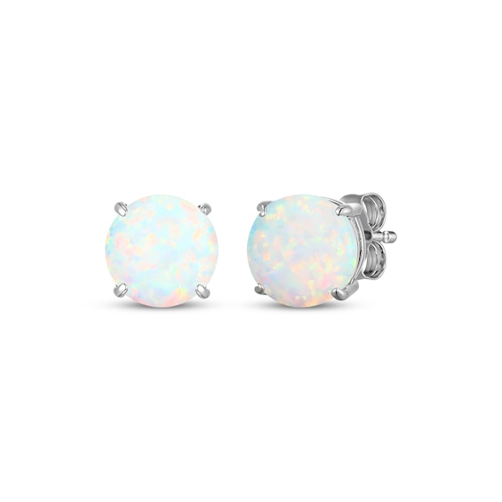 Lab-Created Opal Solitaire Stud Earrings Sterling Silver