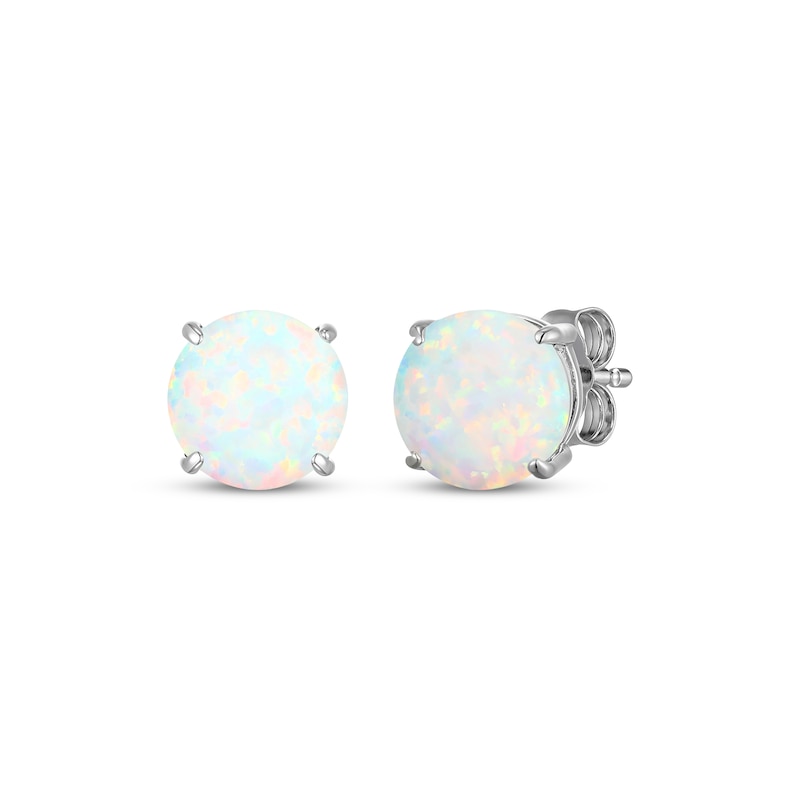 Main Image 1 of Lab-Created Opal Solitaire Stud Earrings Sterling Silver