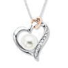 Thumbnail Image 1 of Heart Necklace Cultured Pearl/Diamonds Sterling Silver/10K Gold