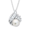 Thumbnail Image 0 of Cultured Pearl Necklace Lab-Created Sapphires Sterling Silver