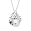 Thumbnail Image 1 of Cultured Pearl Necklace Lab-Created Sapphires Sterling Silver