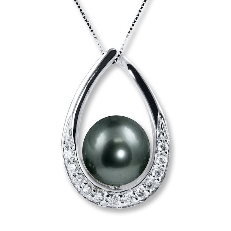 Main Image 1 of Tahitian Cultured Pearl Necklace White Topaz Sterling Silver