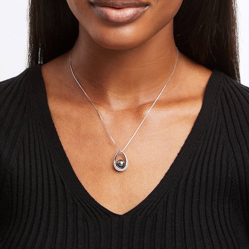 Main Image 2 of Tahitian Cultured Pearl Necklace White Topaz Sterling Silver