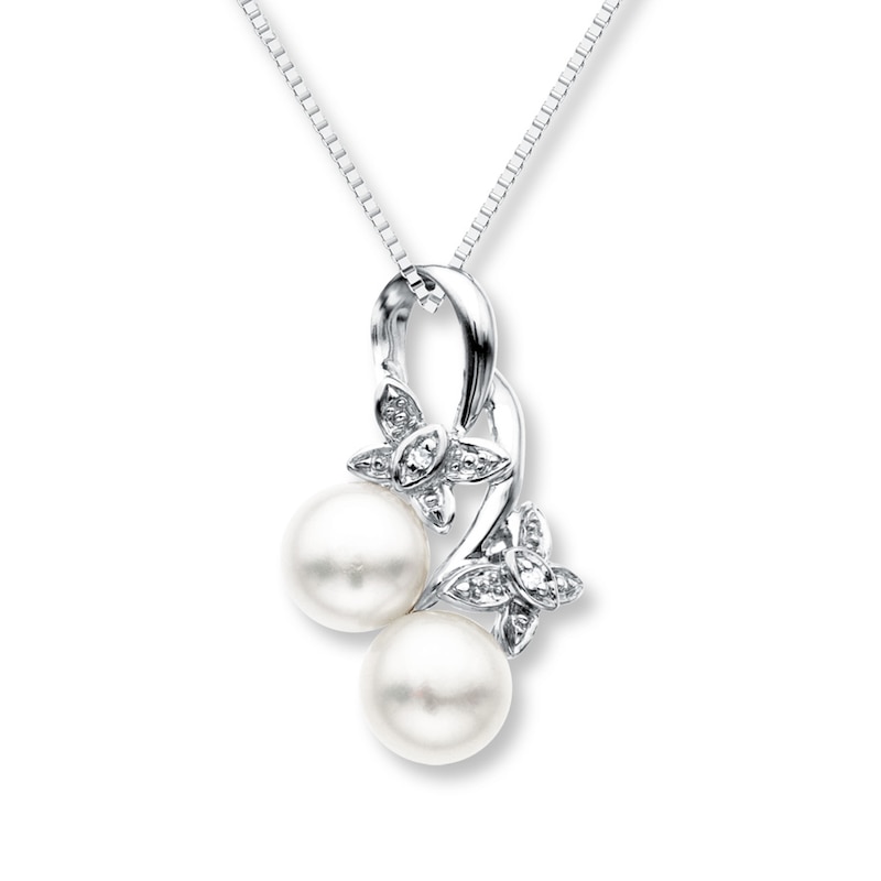 Main Image 1 of Butterfly Necklace Cultured Pearls/Diamonds Sterling Silver