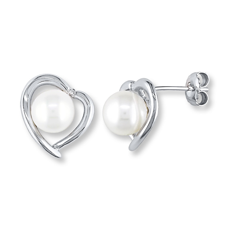 Main Image 1 of Cultured Pearl Earrings 1/20 ct tw Diamonds Sterling Silver