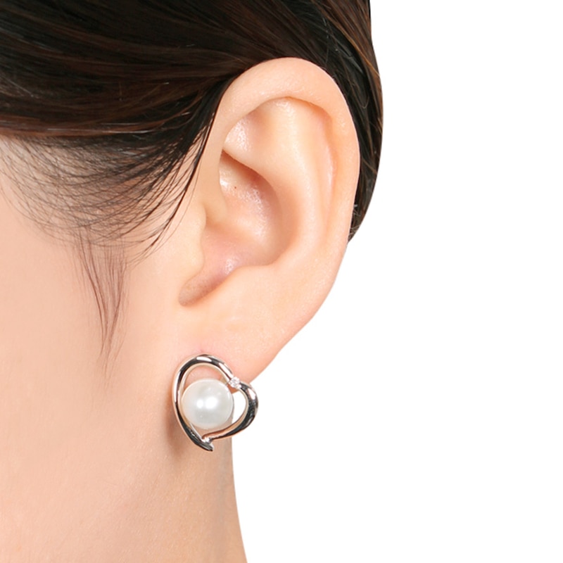 Cultured Pearl Earrings 1/20 ct tw Diamonds Sterling Silver