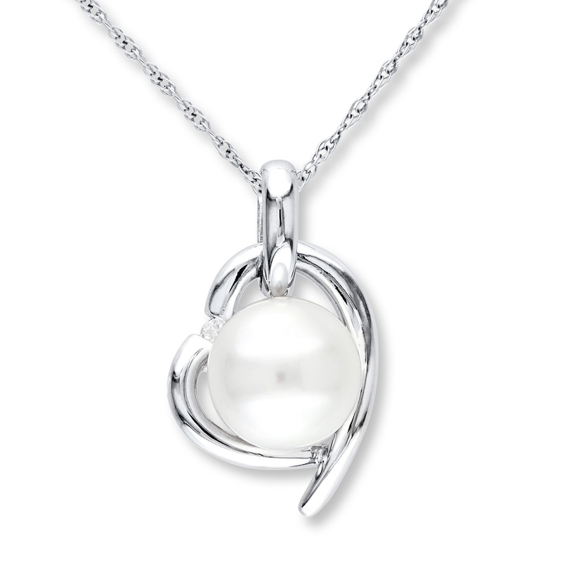 Main Image 1 of Cultured Pearl Necklace Diamond Accent Sterling Silver