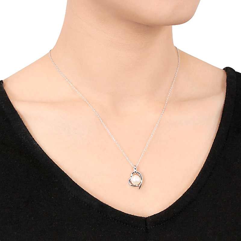 Main Image 3 of Cultured Pearl Necklace Diamond Accent Sterling Silver