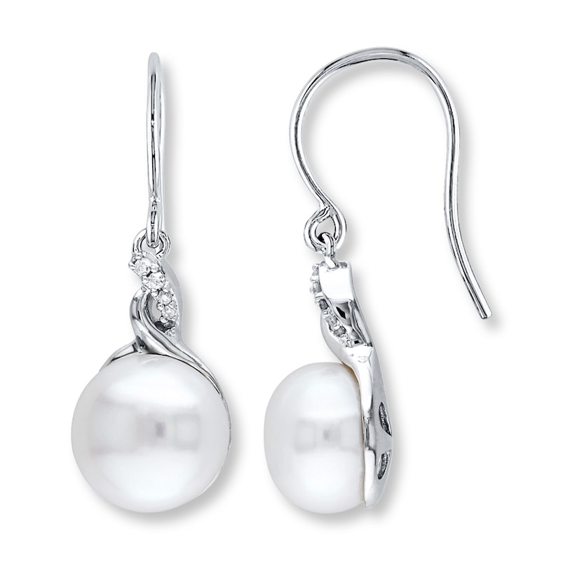 Main Image 1 of Cultured Pearl Earrings 1/20 ct tw Diamonds Sterling Silver