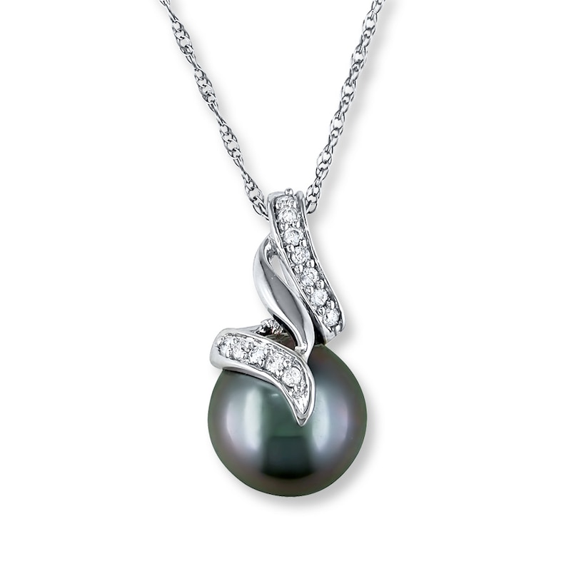 Main Image 1 of Tahitian Cultured Pearl Necklace Diamond Accents 10K White Gold