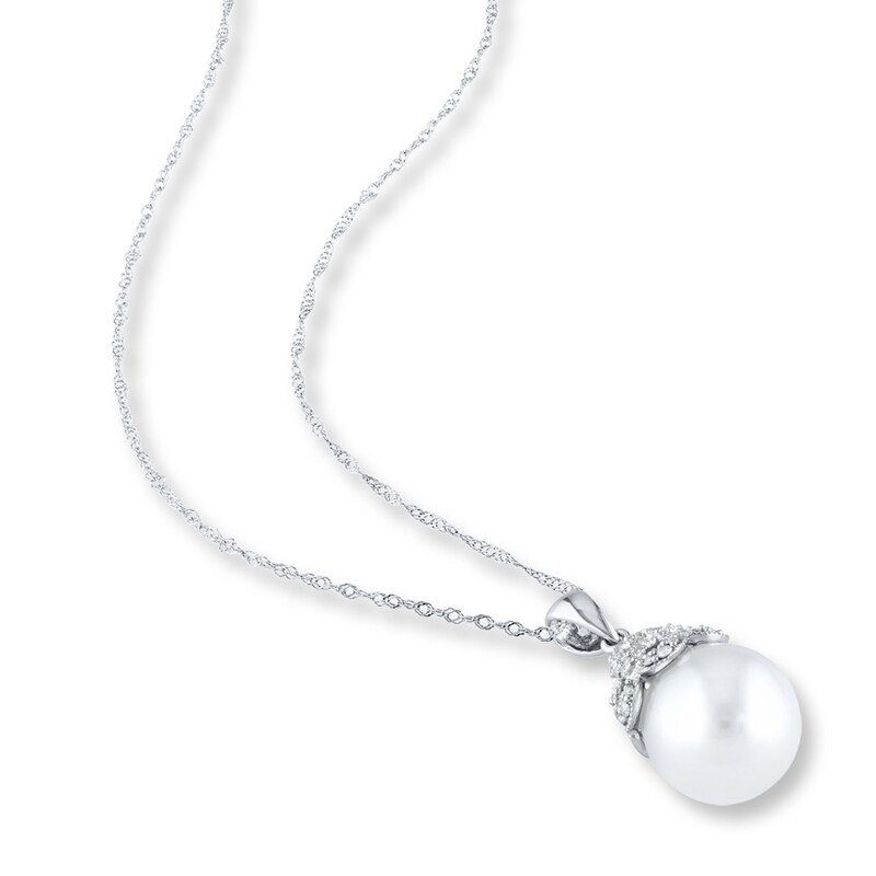 Cultured Pearl Necklace 1/20 ct tw Diamonds 14K White Gold