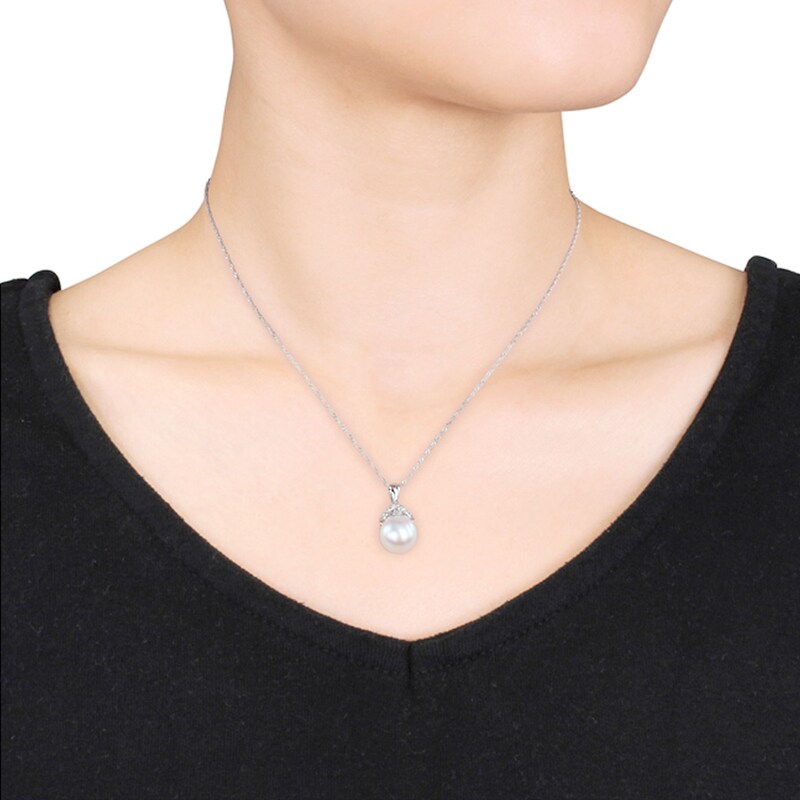 Cultured Pearl Necklace 1/20 ct tw Diamonds 14K White Gold